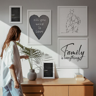 Conjunto de 5 quadros com moldura Valores familiares, amor, proximidade