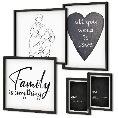 Conjunto de 5 quadros com moldura com tema de valores familiares, amor e proximidade