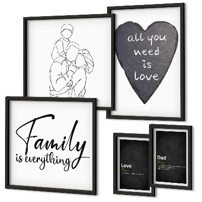 Conjunto de 5 quadros com moldura Valores familiares, amor, proximidade