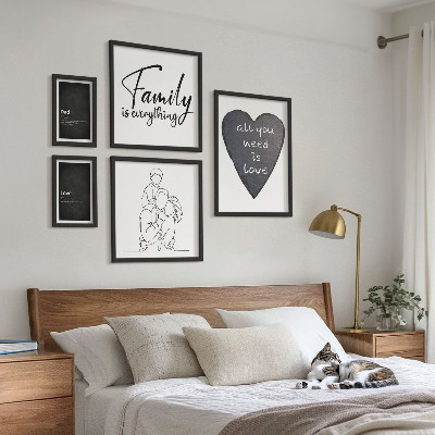 Conjunto de 5 quadros com moldura Valores familiares, amor, proximidade