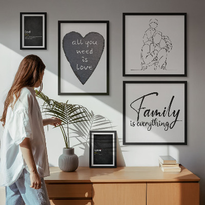 Conjunto de 5 quadros com moldura Valores familiares, amor, proximidade