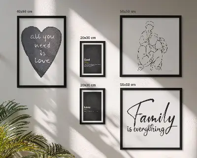 Conjunto de 5 quadros com moldura com tema de valores familiares, amor e proximidade
