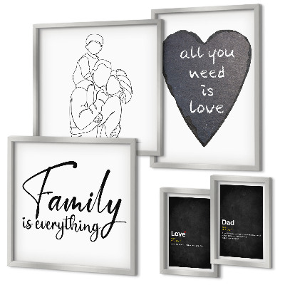 Conjunto de 5 quadros com moldura Valores familiares, amor, proximidade
