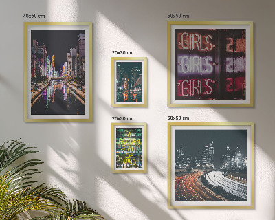 Conjunto de 5 quadros decorativos Cidade moderna à noite com néon