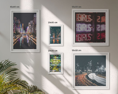 Conjunto de 5 quadros decorativos Cidade moderna à noite com néon