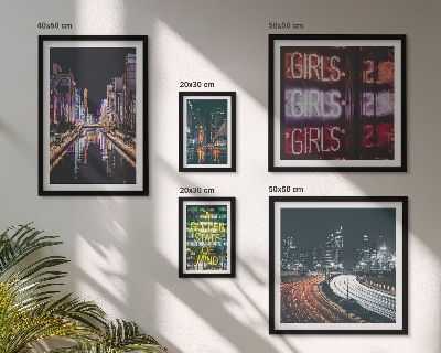 Conjunto de 5 quadros decorativos Cidade moderna à noite com néon