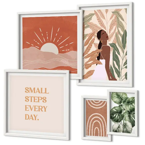 Conjunto de 5 quadros com moldura com motivo de planta em estilo boho