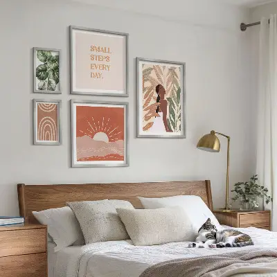 Conjunto de 5 quadros com moldura com motivo de planta em estilo boho