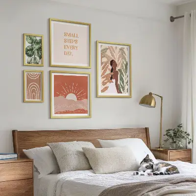 Conjunto de 5 quadros com moldura com motivo de planta em estilo boho