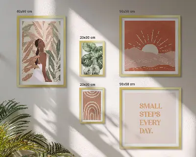 Conjunto de 5 quadros com moldura com motivo de planta em estilo boho