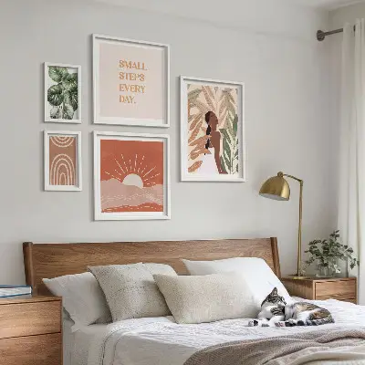 Conjunto de 5 quadros com moldura com motivo de planta em estilo boho