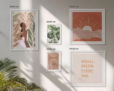 Conjunto de 5 quadros com moldura com motivo de planta em estilo boho