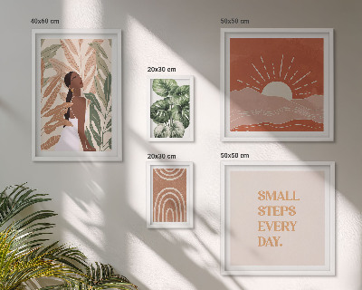 Conjunto de 5 quadros com moldura motivo de planta em estilo boho