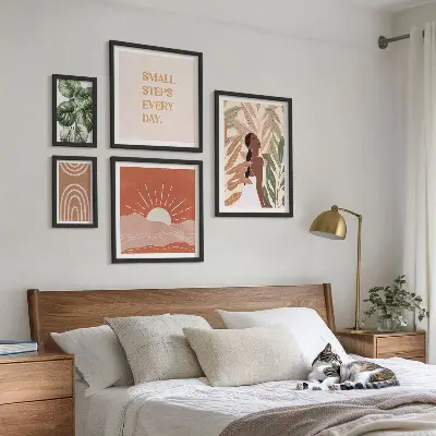 Conjunto de 5 quadros com moldura com motivo de planta em estilo boho