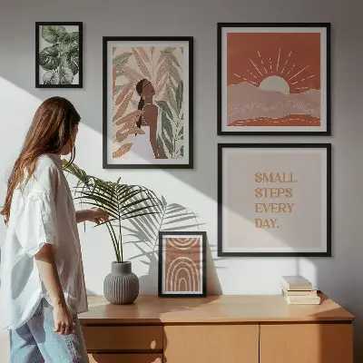 Conjunto de 5 quadros com moldura com motivo de planta em estilo boho