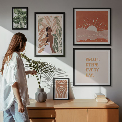 Conjunto de 5 quadros com moldura motivo de planta em estilo boho