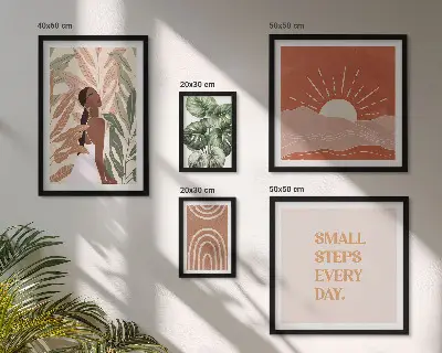 Conjunto de 5 quadros com moldura com motivo de planta em estilo boho