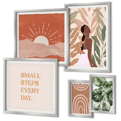 Conjunto de 5 quadros com moldura com motivo de planta em estilo boho