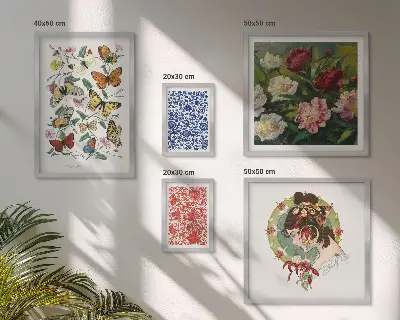 Conjunto de 5 quadros decorativos com estética vintage de flores e borboletas