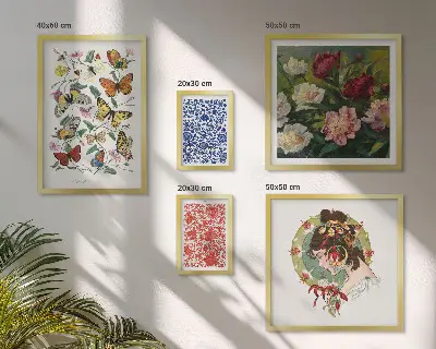 Conjunto de 5 quadros decorativos com estética vintage de flores e borboletas