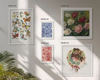 Conjunto de 5 quadros decorativos com estética vintage de flores e borboletas