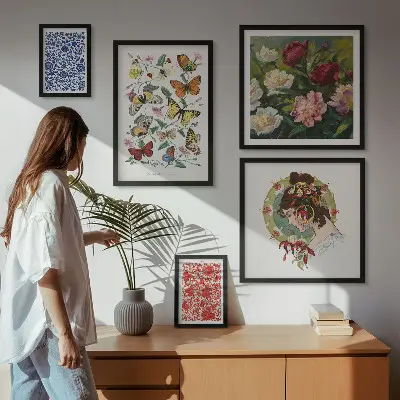 Conjunto de 5 quadros decorativos com estética vintage de flores e borboletas