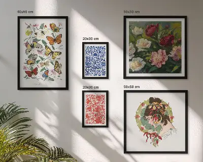 Conjunto de 5 quadros decorativos com estética vintage de flores e borboletas