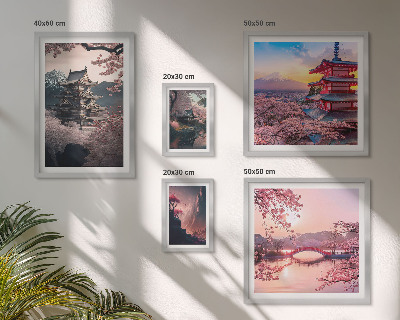 Conjunto de 5 quadros com moldura Paisagens japonesas com cerejeiras