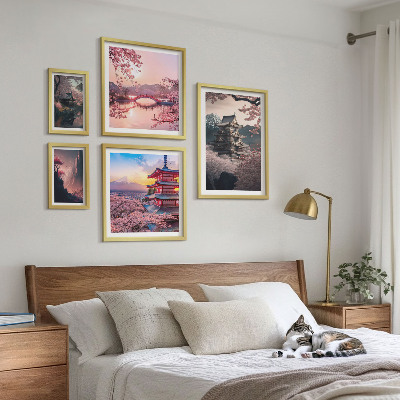 Conjunto de 5 quadros com moldura Paisagens japonesas com cerejeiras