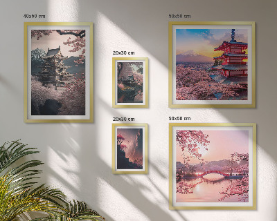 Conjunto de 5 quadros com moldura Paisagens japonesas com cerejeiras