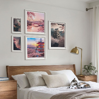 Conjunto de 5 quadros com moldura Paisagens japonesas com cerejeiras