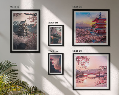 Conjunto de 5 quadros com moldura Paisagens japonesas com cerejeiras