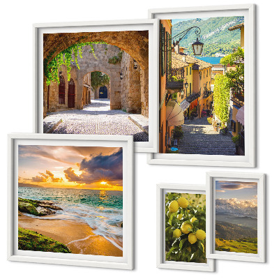 Conjunto de 5 quadros decorativos Ruas e paisagens encantadoras