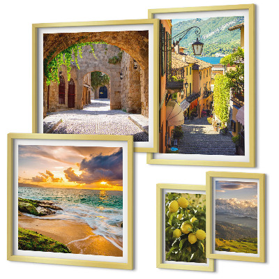 Conjunto de 5 quadros decorativos Ruas e paisagens encantadoras