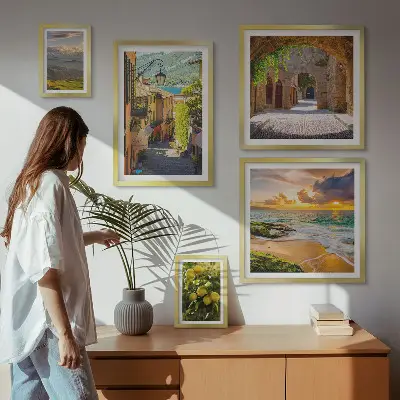 Conjunto de 5 quadros decorativos com tema de ruas e paisagens encantadoras