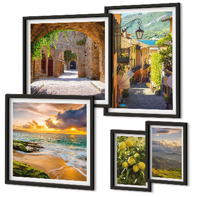 Conjunto de 5 quadros decorativos Ruas e paisagens encantadoras