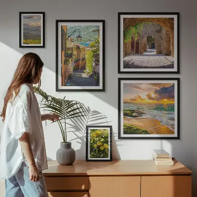 Conjunto de 5 quadros decorativos com tema de ruas e paisagens encantadoras