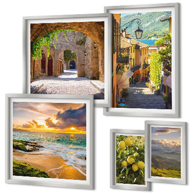 Conjunto de 5 quadros decorativos Ruas e paisagens encantadoras