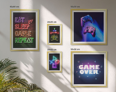 Conjunto de 5 quadros com moldura Temas de jogos de computador neon