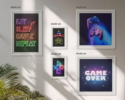 Conjunto de 5 quadros com moldura com temas de jogos de computador em neon