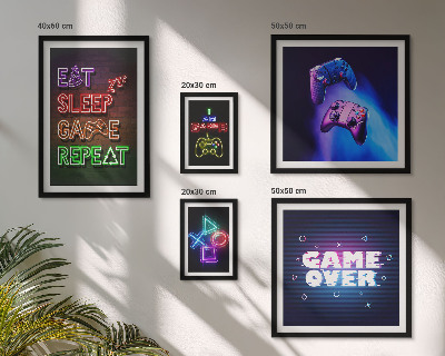 Conjunto de 5 quadros com moldura Temas de jogos de computador neon