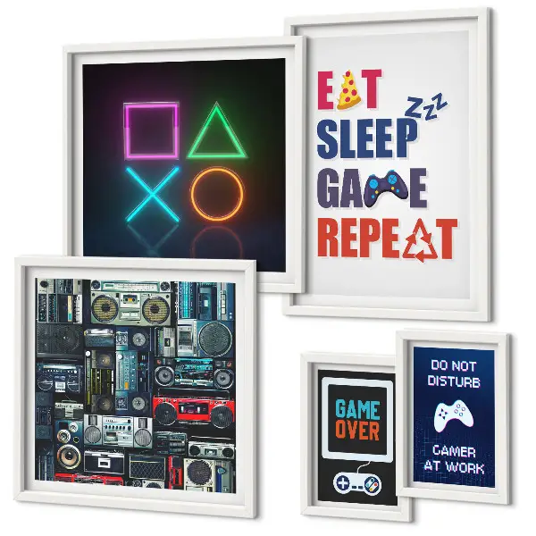 Conjunto de 5 quadros decorativos com temática para gamers