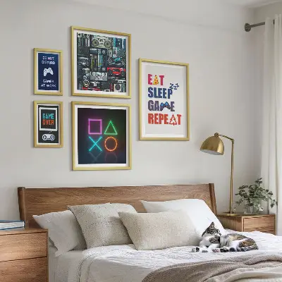 Conjunto de 5 quadros decorativos com temática para gamers