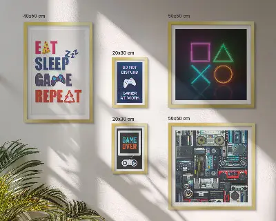 Conjunto de 5 quadros decorativos com temática para gamers