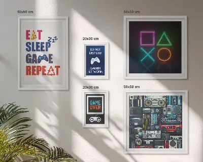 Conjunto de 5 quadros decorativos com temática para gamers