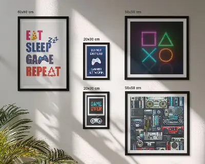 Conjunto de 5 quadros decorativos com temática para gamers