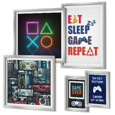 Conjunto de 5 quadros decorativos com temática para gamers