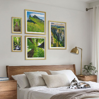 Conjunto de 5 quadros com moldura Paisagens verdes, trilhas na natureza