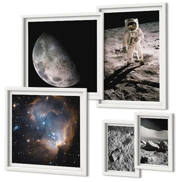 Conjunto de 5 quadros decorativos tema descobertas e segredos cósmicos