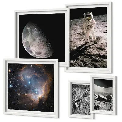 Conjunto de 5 quadros decorativos tema descobertas e segredos cósmicos
